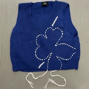 Cider blue floral vest sweater
